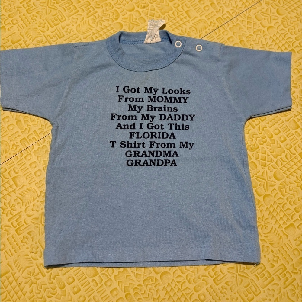 Vintage Powder Blue Short Sleeve Tee with Humorous Print